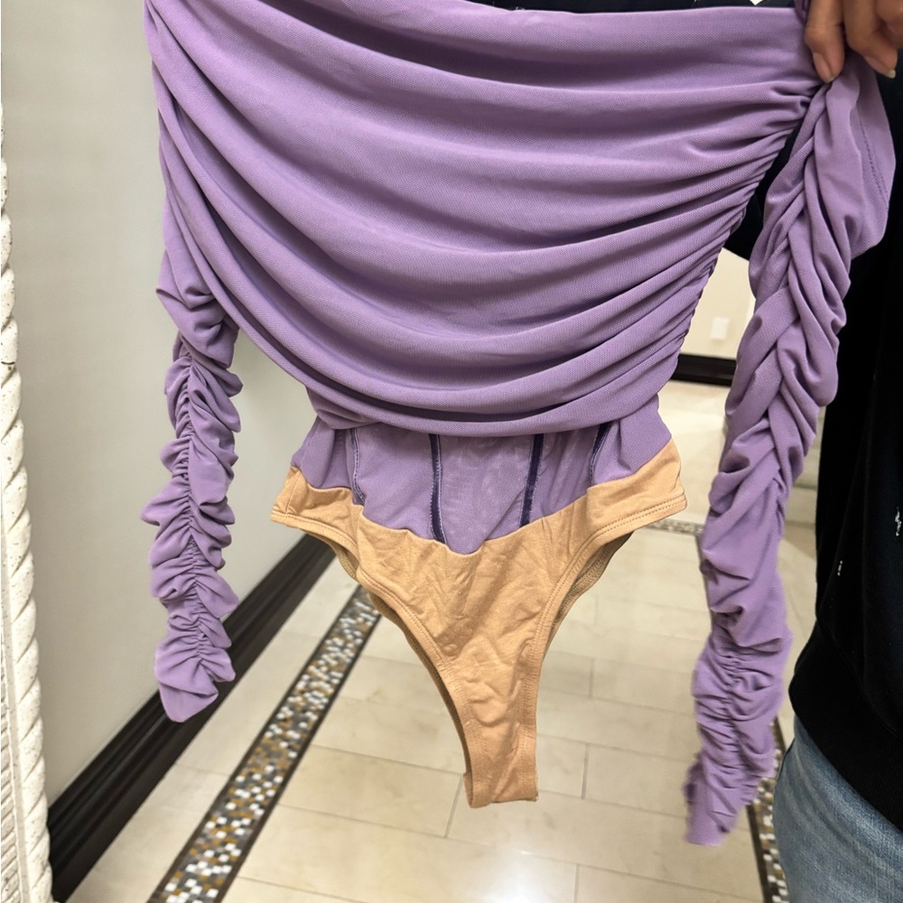 JLUXLABEL Purple and Tan Bodysuit